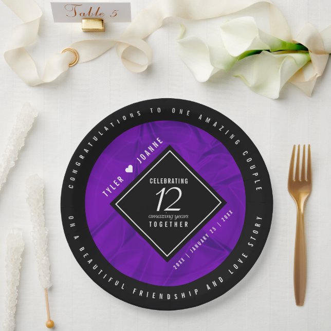 Elegant 12th Silk Wedding Anniversary Celebration Paper Plate (Wedding)
