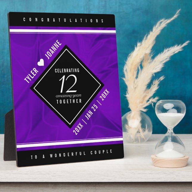 Elegant 12th Silk Wedding Anniversary Celebration Plaque (Side)