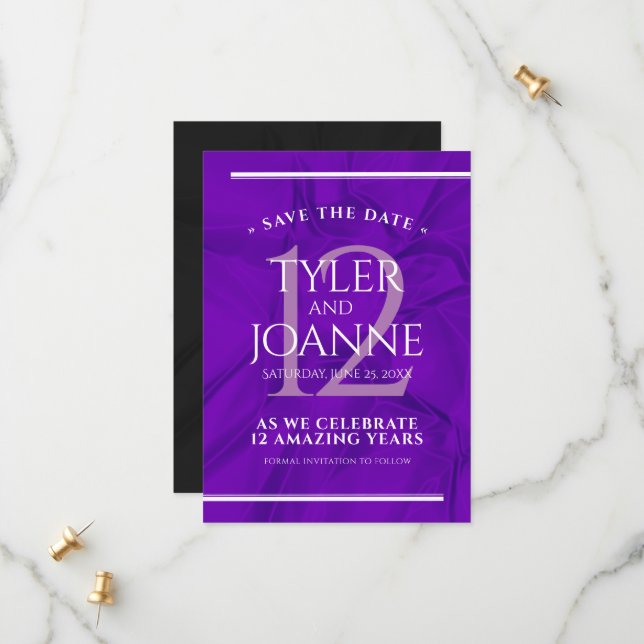 Elegant 12th Silk Wedding Anniversary Celebration Save The Date (Front/Back In Situ)