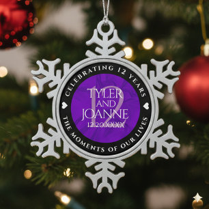 Elegant 12th Silk Wedding Anniversary Celebration Snowflake Pewter Christmas Ornament