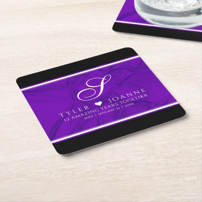 Elegant 12th Silk Wedding Anniversary Celebration Square Paper Coaster (Angled)