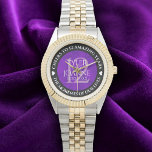 Elegant 12th Silk Wedding Anniversary Celebration Watch<br><div class="desc">Celebrate the 12th silk wedding anniversary with this commemorative watch! Elegant lettering on a luxurious purple silk background add a memorable touch for this special occasion and milestone. Customise with couple's names,  dates of marriage,  and congratulatory messages.

Design © W.H. Sim. See more at zazzle.com/expressionsoccasions</div>