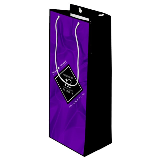 Elegant 12th Silk Wedding Anniversary Celebration Wine Gift Bag (Front Angled)