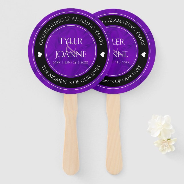 Elegant 12th Silk Wedding Anniversary Hand Fan (Front and Back)