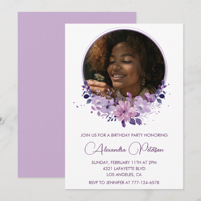 Elegant 13th birthday invitation Photo Elegant (Front/Back)