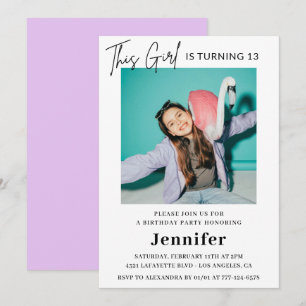 Elegant 13th birthday invitation Photo Girl Modern