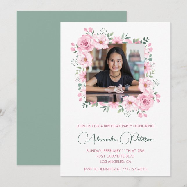 Elegant 13th birthday invitations Photo Boho (Front/Back)