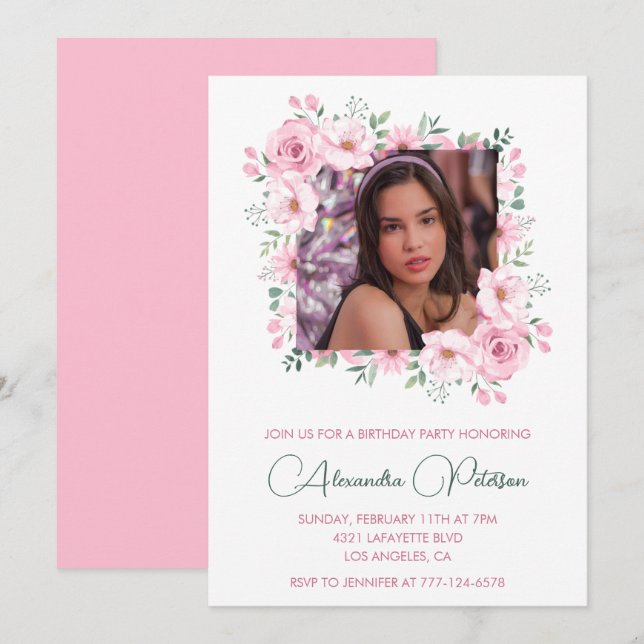 Elegant 13th birthday invitations Photo Boho  (Front/Back)
