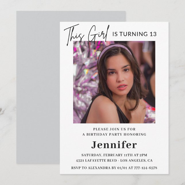 Elegant 13th birthday invitations Photo Modern (Front/Back)