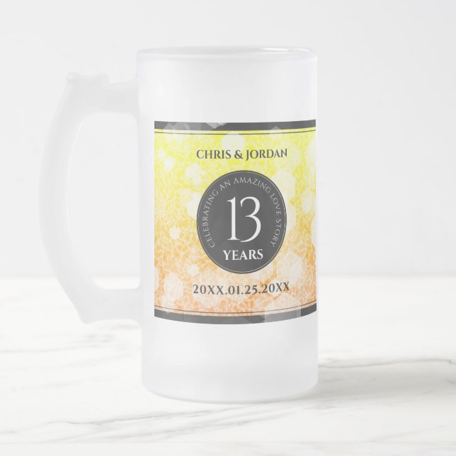 Elegant 13th Citrine Wedding Anniversary Frosted Glass Beer Mug (Left)
