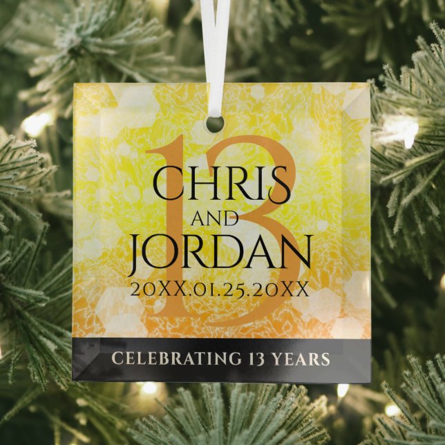 Elegant 13th Citrine Wedding Anniversary Glass Tree Decoration (Insitu)