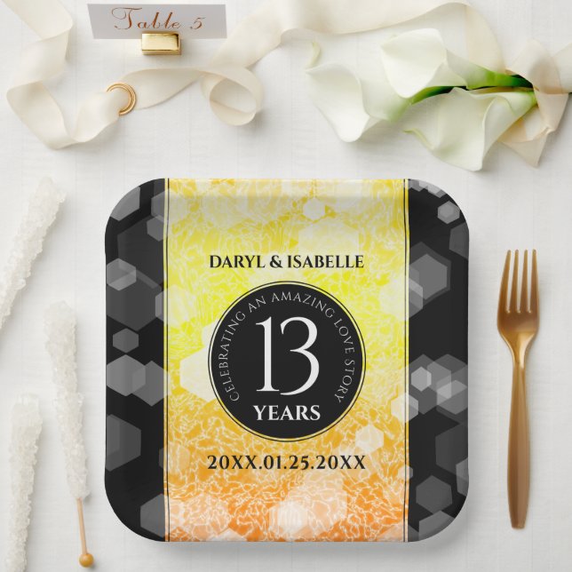 Elegant 13th Citrine Wedding Anniversary Paper Plate (Wedding)