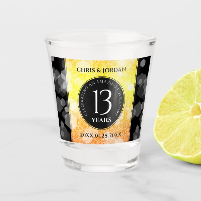 Elegant 13th Citrine Wedding Anniversary Shot Glass (Front)