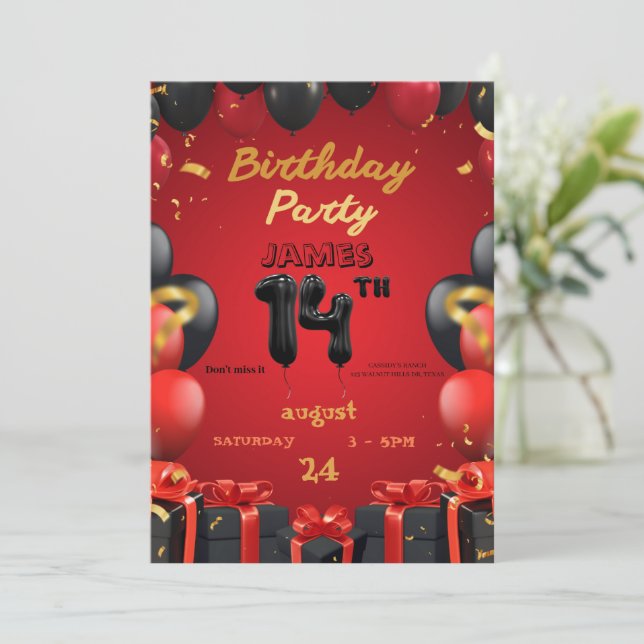 Elegant 14th Birthday Invitation (Standing Front)