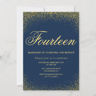 Elegant 14th birthday invitation Gold Navy Glam