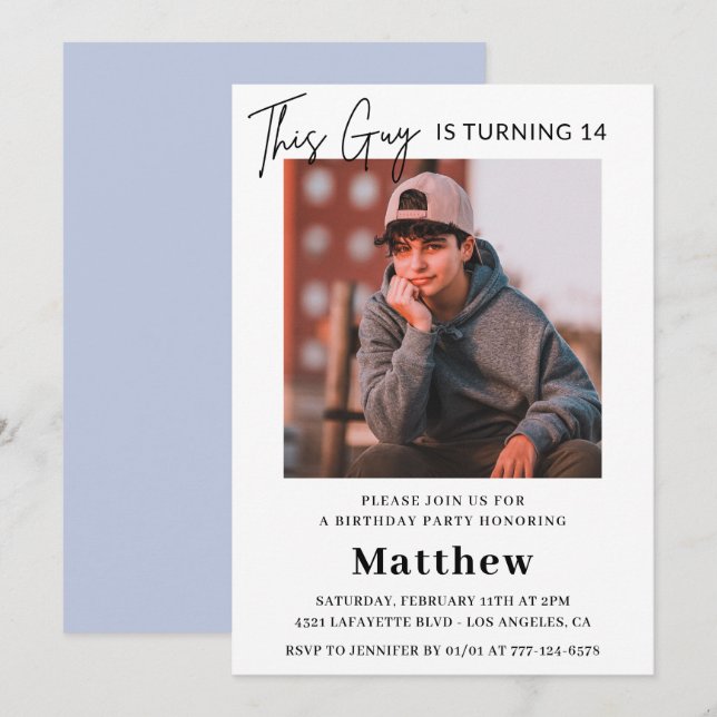 Elegant 14th birthday invitations Boy Photo (Front/Back)