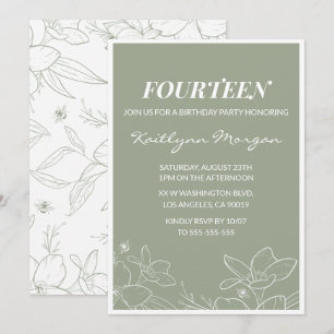 Elegant 14th birthday invitations Floral Green