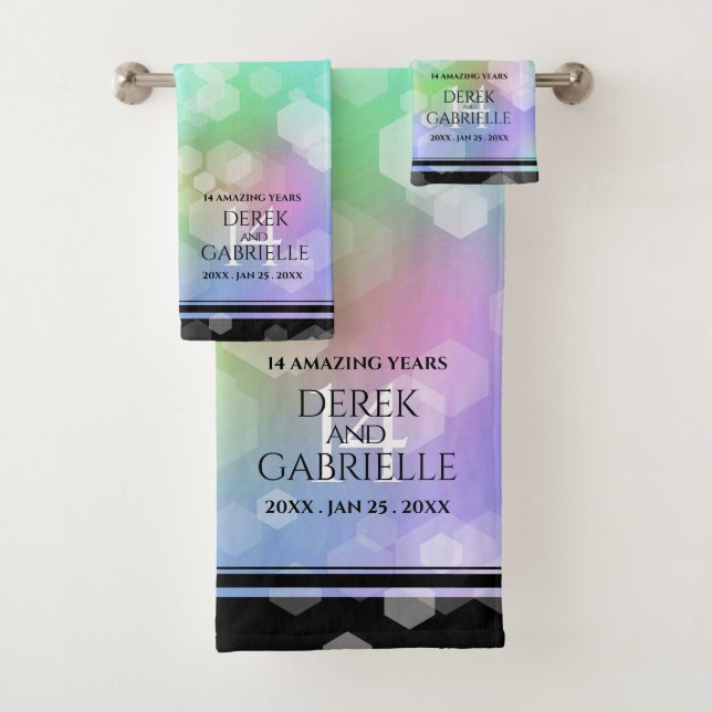 Elegant 14th Opal Wedding Anniversary Celebration Bath Towel Set (Insitu)