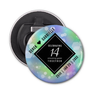 Elegant 14th Opal Wedding Anniversary Celebration Bottle Opener