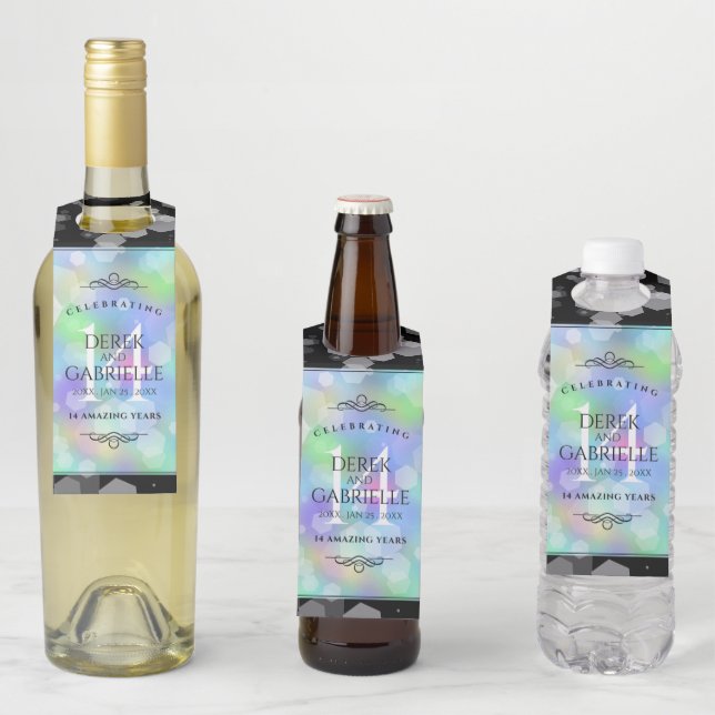 Elegant 14th Opal Wedding Anniversary Celebration Bottle Tag (In Situ)
