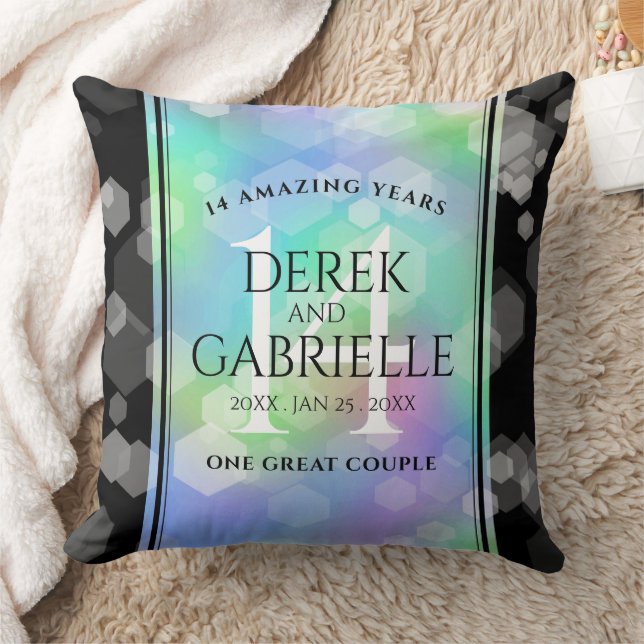 Elegant 14th Opal Wedding Anniversary Celebration Cushion (Blanket)