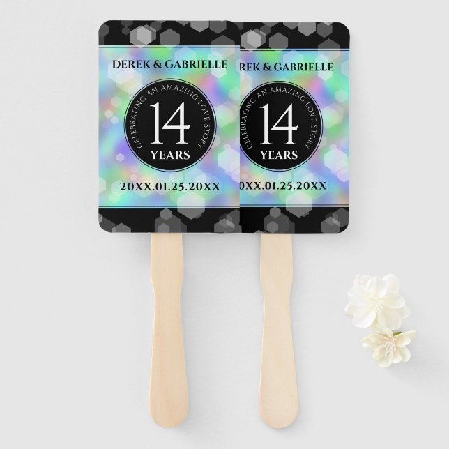 Elegant 14th Opal Wedding Anniversary Celebration Hand Fan (Front and Back)