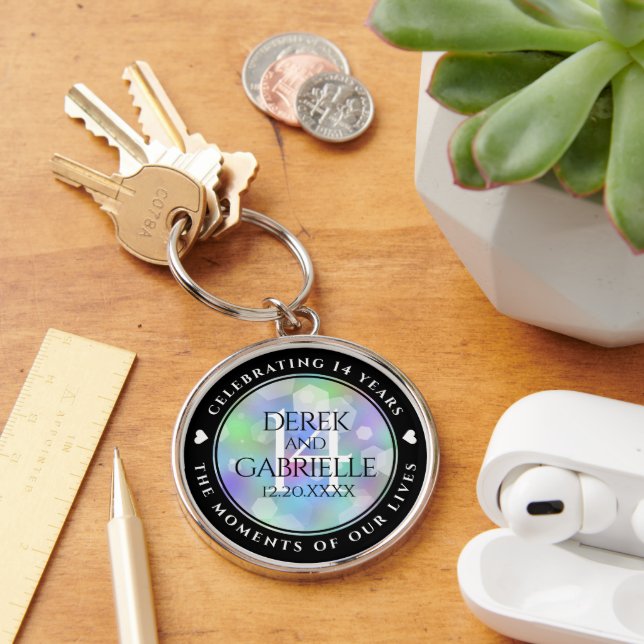 Elegant 14th Opal Wedding Anniversary Celebration Key Ring (Desk)