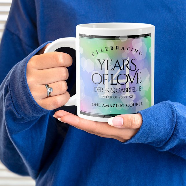 Elegant 14th Opal Wedding Anniversary Celebration Large Coffee Mug (14th Wedding Anniversary Jumbo Coffee Mug Cover Photo.)