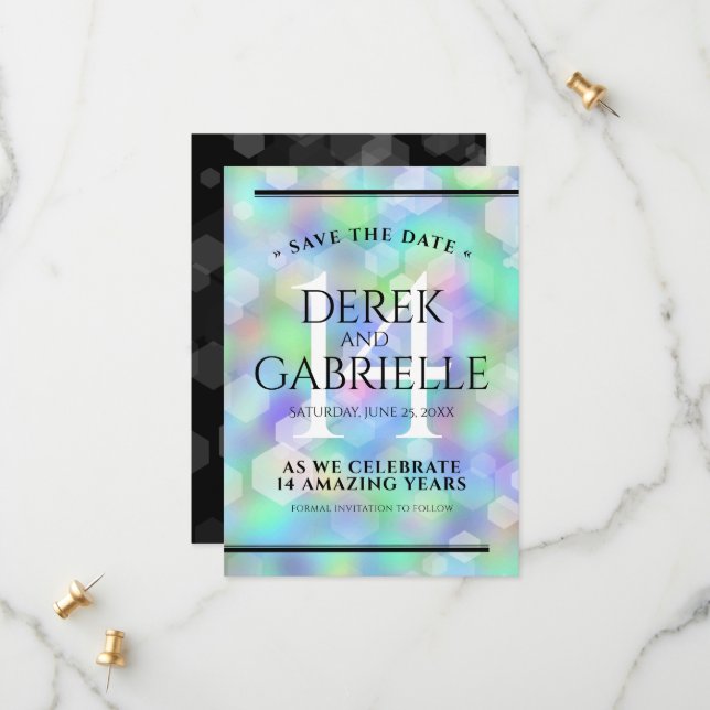 Elegant 14th Opal Wedding Anniversary Celebration Save The Date (Front/Back In Situ)