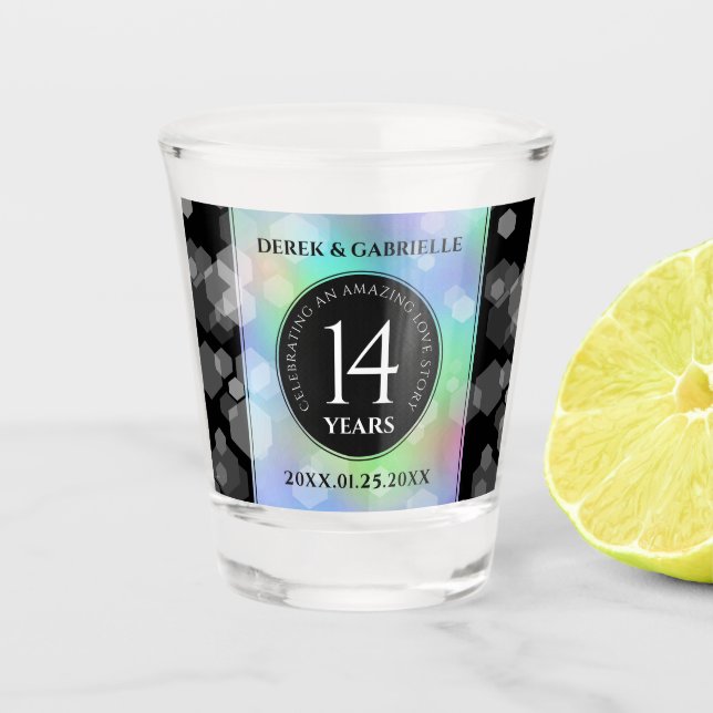 Elegant 14th Opal Wedding Anniversary Celebration Shot Glass (Front)