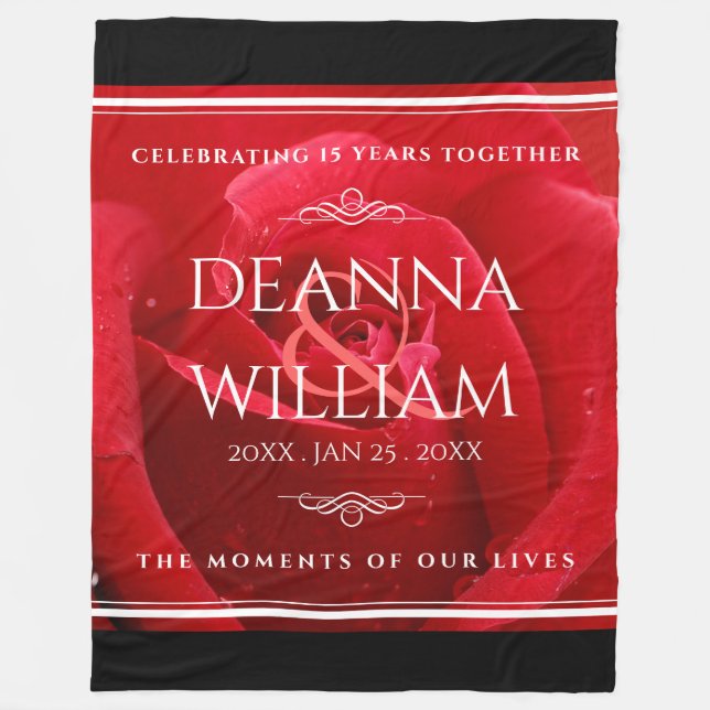 Elegant 15th 26th 36th Rose Wedding Anniversary Fleece Blanket (Front)