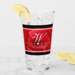 Elegant 15th 26th 36th Rose Wedding Anniversary Glass