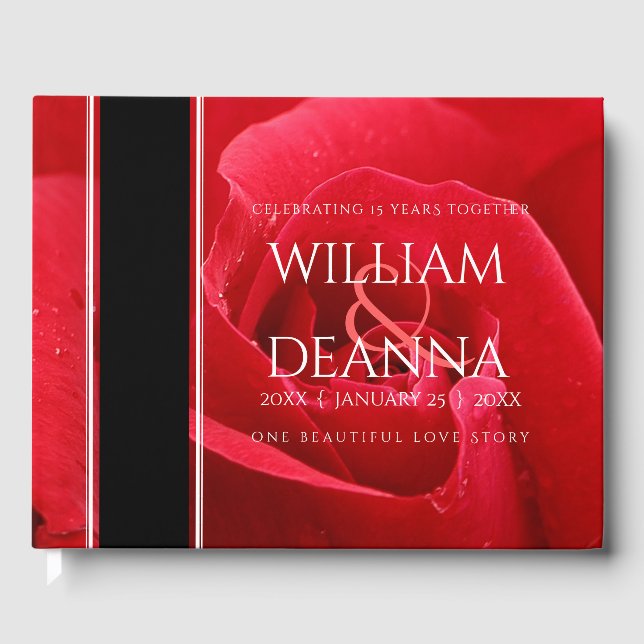 Elegant 15th 26th 36th Rose Wedding Anniversary Guest Book (Front)