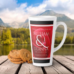 Elegant 15th 26th 36th Rose Wedding Anniversary Latte Mug<br><div class="desc">Celebrate the 15th, 26th, or 36th wedding anniversary with this commemorative latte mug. Elegant white serif lettering on a romantic red rose background edged by black and white bars add a memorable touch for this special occasion and (extraordinary) milestone. Customise with the happy couple's names, and add dates and/or personalised...</div>