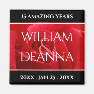 Elegant 15th 26th 36th Rose Wedding Anniversary Magnet