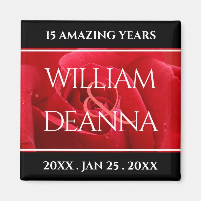 Elegant 15th 26th 36th Rose Wedding Anniversary Magnet (Front)