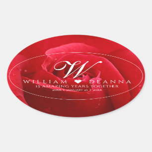 Elegant 15th 26th 36th Rose Wedding Anniversary Oval Sticker
