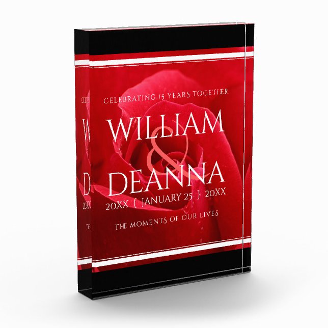 Elegant 15th 26th 36th Rose Wedding Anniversary Photo Block (Left)