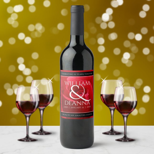 Elegant 15th 26th 36th Rose Wedding Anniversary Wine Label (Creator Uploaded)