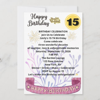 Elegant 15th Birthday Invitation – Chic Floral Bir