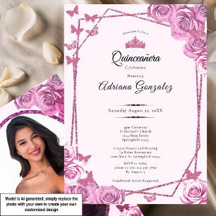 Elegant 15th birthday pink Quinceanera Invitation