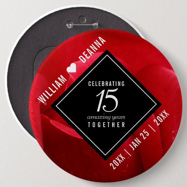 Elegant 15th Rose Wedding Anniversary Celebration 6 Cm Round Badge (Front & Back)