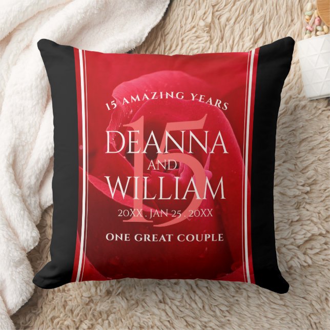 Elegant 15th Rose Wedding Anniversary Celebration Cushion (Blanket)
