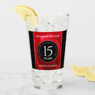 Elegant 15th Rose Wedding Anniversary Celebration Glass