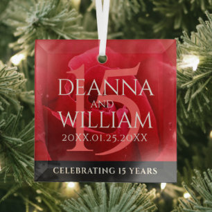 Elegant 15th Rose Wedding Anniversary Celebration Glass Tree Decoration