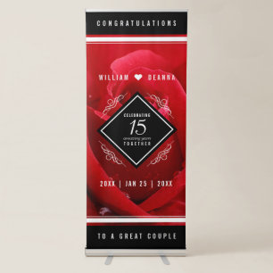 Elegant 15th Rose Wedding Anniversary Celebration Retractable Banner