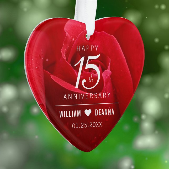 Elegant 15th Rose Wedding Anniversary Ornament (Elegant 15th Rose Wedding Anniversary Acrylic Ornament Cover Photo.)