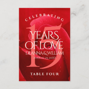 Elegant 15th Rose Wedding Anniversary Table Card