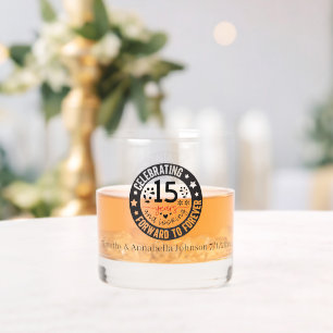 Elegant 15th year Anniversary add names date  Whiskey Glass