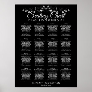 Elegant 16 Table Black Wedding Seating Chart